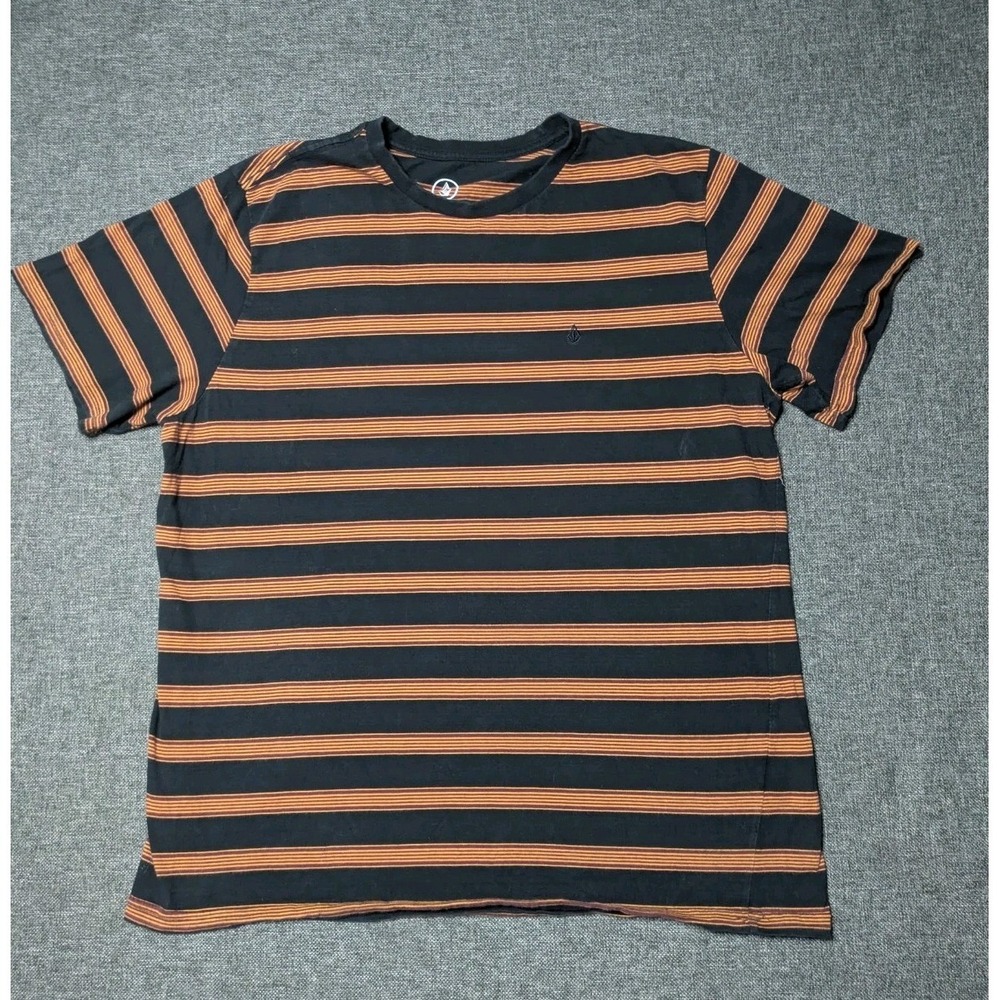 Volcom T Shirt Mens 2XL Multicolor Striped Cotton Modern Fit Logo Embroidered